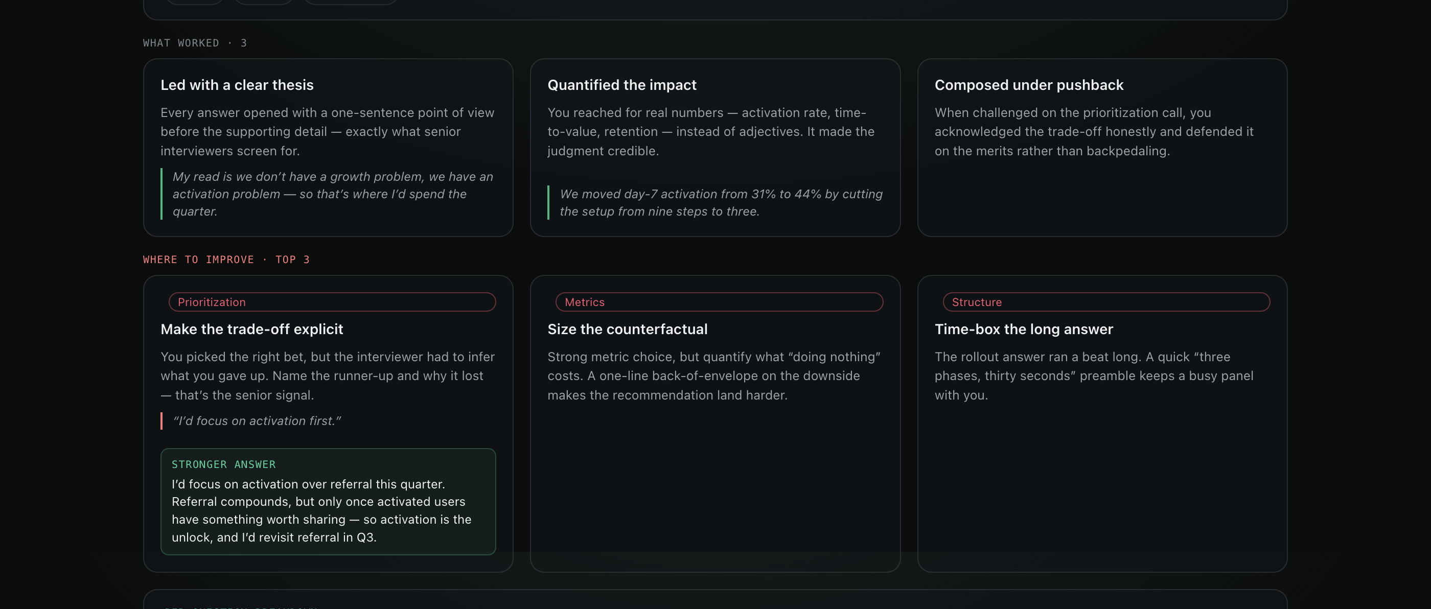 Callback feedback: what worked and where to improve, with examples